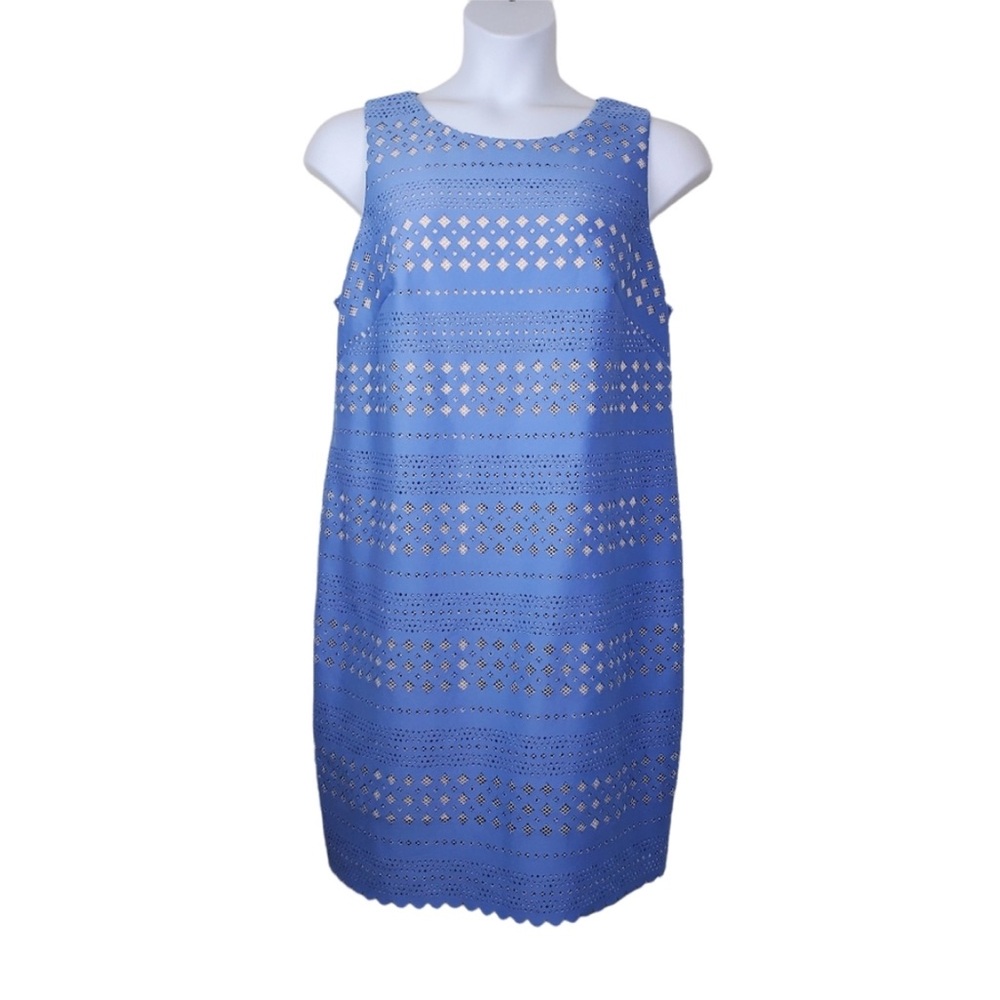 Eliza J Sleeveless Blue Laser Cut Sheath Dress Size 16W